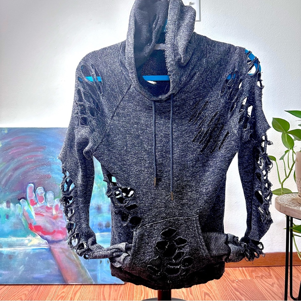 Gilded Intent Dark Grey Distressed Hoodie Size S